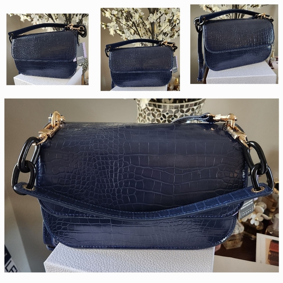 HOUSE OF WANT NYC Fire Saddle Flap Navy Croc Vegan Multistrap Bag NWT - Picture 2 of 16